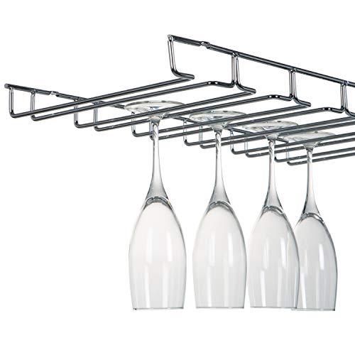 Kitchen Details Stemware Drying Rack | Hanging Wine Glass Holder | Under Cabinet Mount | Holds 18 Glasses | Prevents Water Marks | Kitchen Storage & Organization | Chrome
