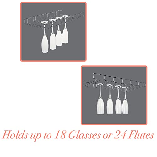 Kitchen Details Stemware Drying Rack | Hanging Wine Glass Holder | Under Cabinet Mount | Holds 18 Glasses | Prevents Water Marks | Kitchen Storage & Organization | Chrome