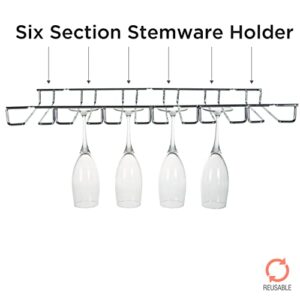 Kitchen Details Stemware Drying Rack | Hanging Wine Glass Holder | Under Cabinet Mount | Holds 18 Glasses | Prevents Water Marks | Kitchen Storage & Organization | Chrome