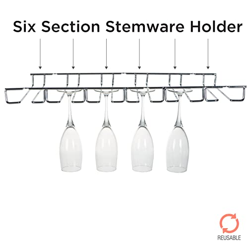 Kitchen Details Stemware Drying Rack | Hanging Wine Glass Holder | Under Cabinet Mount | Holds 18 Glasses | Prevents Water Marks | Kitchen Storage & Organization | Chrome