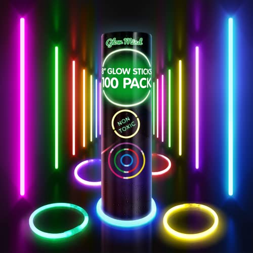 100 Ultra Bright Glow Sticks Bracelets and Necklaces - Halloween Glow in The Dark Party Supplies Decorations - Bulk 8" Glowsticks Party Favors Pack