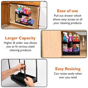 Cutting Ej Under Sink Organizer and Storage - 2 Tier Adjustable Height Kitchen, Bathroom, Pantry Storage & Organization Shelves - Pull Out Under Cabinet Organizer for Kitchen Cleaning Supplies, Black