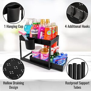 Cutting Ej Under Sink Organizer and Storage - 2 Tier Adjustable Height Kitchen, Bathroom, Pantry Storage & Organization Shelves - Pull Out Under Cabinet Organizer for Kitchen Cleaning Supplies, Black