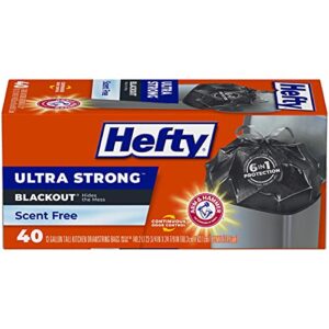 hefty ultra strong tall kitchen trash bags, blackout, unscented, 13 gallon, 40 count