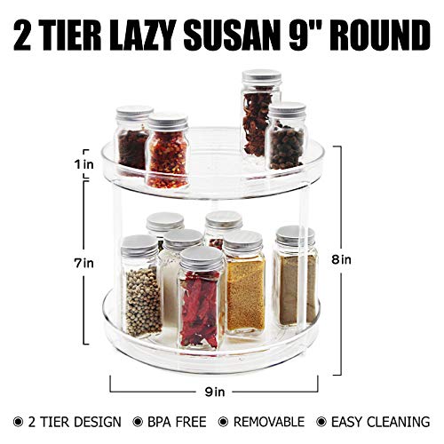 2 Tier Lazy Susan - 2 Pack 360 Degree Rotating Spice Rack - Turntable Cabinet Organizer for Cabinet, Fridge, Kitchen, Bathroom, Vanity Display Stand (2pack-9in)