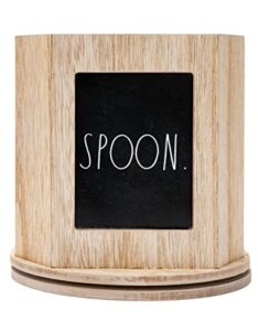 rae dunn kitchen spinner – wooden kitchen organizer for forks, knives & spoons – silverware organizer – small rustic wood caddy for kitchen utensils and cutlery – stylish organization for home decor