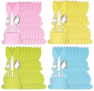 36 easter utensil cutlery holders bunny rabbit shape silverware paper pouch sleeve pockets spring table place settings tableware party supplies decoration pink blue yellow green for knife forks spoons