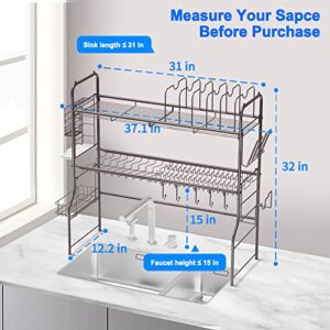 Bextsrack Over The Sink Dish Drying Rack, Multifunctional Dish Drying Rack with Pot Rack for Kitchen Storage Organizer