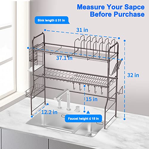 Bextsrack Over The Sink Dish Drying Rack, Multifunctional Dish Drying Rack with Pot Rack for Kitchen Storage Organizer