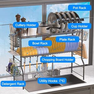 Bextsrack Over The Sink Dish Drying Rack, Multifunctional Dish Drying Rack with Pot Rack for Kitchen Storage Organizer