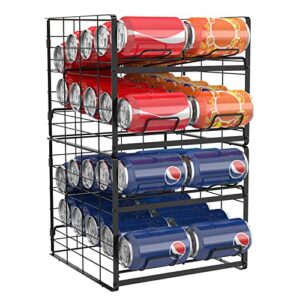 stackable soda can rack organizer 4 tier beverage can dispenser cola rack storage holder for pantry kitchen cabinets countertop, holds 40 12oz soda cans or canned food, black