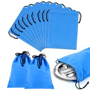 acetop 10pcs silver storage bags anti tarnish fabric cloth bags 10″ x 12″, silverware jewelry storage bags, silver keeper bag for silver storage, sterling, silverplate, flatware, holloware, coins (blue)