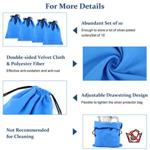 ACETOP 10Pcs Silver Storage Bags Anti Tarnish Fabric Cloth Bags 10" x 12", Silverware Jewelry Storage Bags, Silver Keeper Bag for Silver Storage, Sterling, Silverplate, Flatware, Holloware, Coins (Blue)