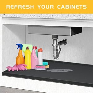 Under Sink Mat for Kitchen Waterproof ，34"x22" Silicone Under Sink Liner Drip Tray with Drain Hole ,Flexible Cabinet Mat and Protector for Kitchen Bathroom，Black