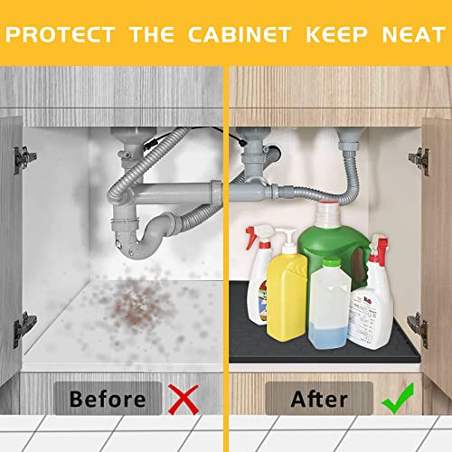 Under Sink Mat for Kitchen Waterproof ，34"x22" Silicone Under Sink Liner Drip Tray with Drain Hole ,Flexible Cabinet Mat and Protector for Kitchen Bathroom，Black