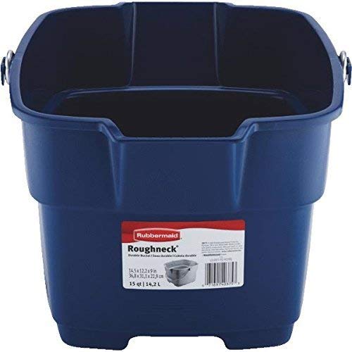 Rubbermaid Roughneck Square Bucket, 15-Quart, Blue, Sturdy Pail Bucket Organizer Household Cleaning Supplies Projects Mopping Storage Comfortable Durable Grip Pour Handle