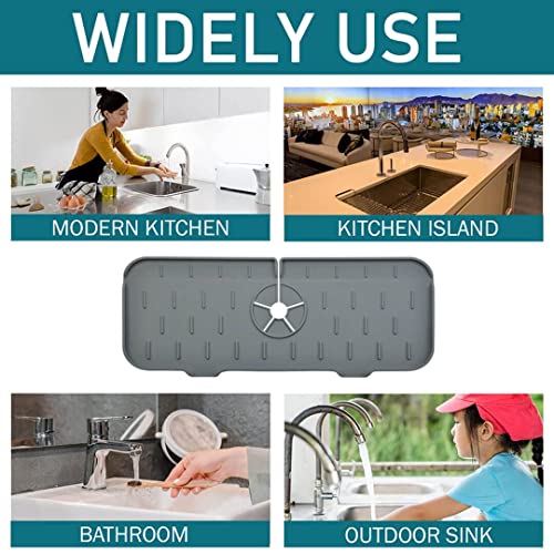 YODITO Faucet Sink Splash Guard - Silicone Mat For Kitchen Sink & Bathroom Sink Mat - Countertop Protector Water Catcher Drip Tray Drain Pad Faucet Splash Guard Counter Drying Mat Draining Pad (White)