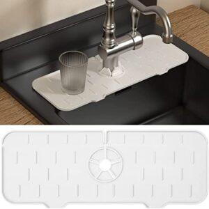 YODITO Faucet Sink Splash Guard - Silicone Mat For Kitchen Sink & Bathroom Sink Mat - Countertop Protector Water Catcher Drip Tray Drain Pad Faucet Splash Guard Counter Drying Mat Draining Pad (White)