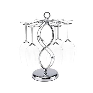 hongiuia wine glass holder – freestanding table top metal art goblets – 6 cup storage rack for kitchen bar decor easy access and storage wine glasses – silver