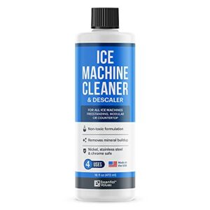 essential values ice machine cleaner 16 fl oz, nickel safe descaler | ice maker cleaner compatible with: whirlpool 4396808, manitowac, ice-o-matic, scotsman, follett & more! – made in usa