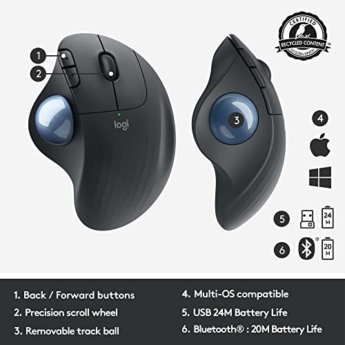 Logitech ERGO M575 Wireless Trackball Mouse - Easy thumb control, precision and smooth tracking, ergonomic comfort design, for Windows, PC and Mac with Bluetooth and USB capabilities - Graphite