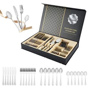 namupie 24-piece stainless steel flatware silverware set with premium gift box service for 6, superior cutlery set suitable for family party includes 6 knifes/ 6 forks/ 6 spoons/ 6 teaspoons