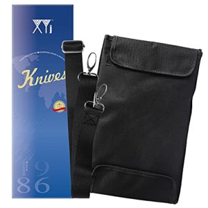 xyj black knife bag (13 slots) carry chef knives bags with shoulder belt oxford cloth portable case for kitchen knife sharpener rod storging tools (knives not included)