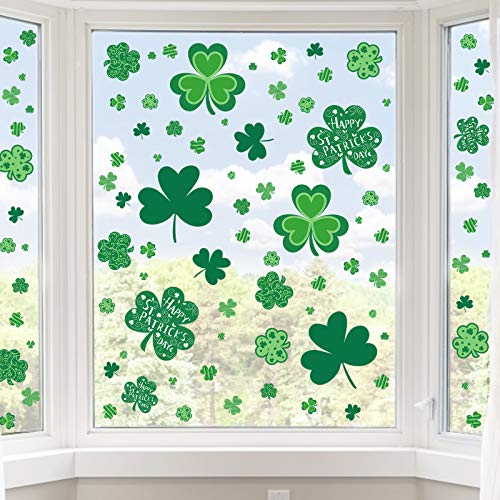 St Patricks Day Window Clings, Shamrock Stickers for St Patricks Day Decorations, 109 PCS Reusable Static Spring Window Clings Decor