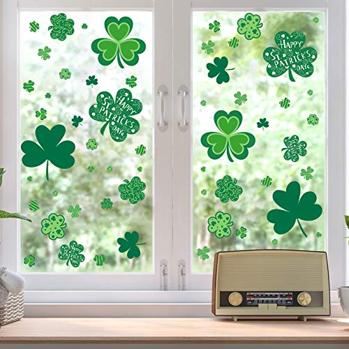 St Patricks Day Window Clings, Shamrock Stickers for St Patricks Day Decorations, 109 PCS Reusable Static Spring Window Clings Decor