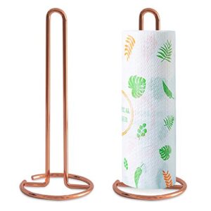 paper towel holder akamino standing paper towel roll rack with weighted base for kitchen countertop dining room table, rose gold
