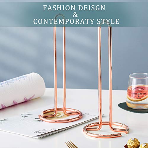 Paper Towel Holder Akamino Standing Paper Towel Roll Rack with Weighted Base for Kitchen Countertop Dining Room Table, Rose Gold