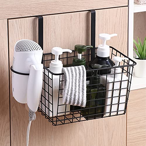 Metal Wire Bathroom Holder for Body Care, Over Cabinet Storage Basket for Hair Care, Styling Tool, Kitchen Organization for Bakeware, Cookbook, Cleaning Supplies, Black