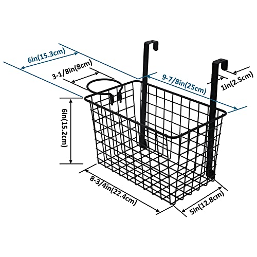 Metal Wire Bathroom Holder for Body Care, Over Cabinet Storage Basket for Hair Care, Styling Tool, Kitchen Organization for Bakeware, Cookbook, Cleaning Supplies, Black