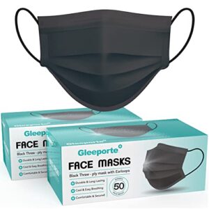 black disposable face mask, 3-ply adult masks, facial cover with elastic earloops for home, office, school, and outdoors