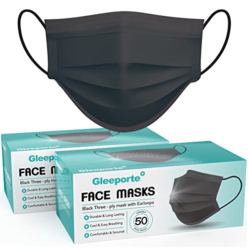 Black Disposable Face Mask, 3-Ply Adult Masks, Facial Cover with Elastic Earloops For Home, Office, School, and Outdoors