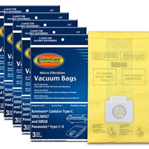 Envirocare Replacement Vacuum Cleaner Bags made to fit Kenmore Canister Type C/Q. 5055, 50557 and 50558 Panasonic Type C-5,15 pack