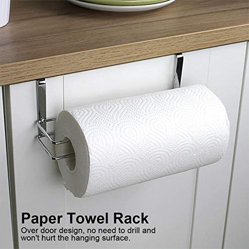 Paper Towel Holder, Stainless Steel Hanging Paper Towel Holder Under Cabinet, Roll Paper Towel Rack Hanger Over The Door for Kitchen Under Cabinet Over Door