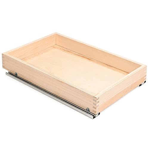 Mulush Pull Out Cabinet Drawer Organizer Tray, Slide Out Wood Kitchen Shelves, 14”W x 21”D, Requires At Least a 15.5” Cabinet Opening, Unfinished Wood