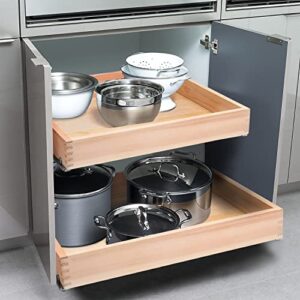 Mulush Pull Out Cabinet Drawer Organizer Tray, Slide Out Wood Kitchen Shelves, 14”W x 21”D, Requires At Least a 15.5” Cabinet Opening, Unfinished Wood