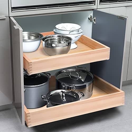 Mulush Pull Out Cabinet Drawer Organizer Tray, Slide Out Wood Kitchen Shelves, 14”W x 21”D, Requires At Least a 15.5” Cabinet Opening, Unfinished Wood