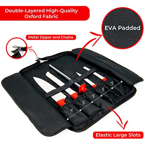 Lykia Knife Bag. 9 slots and 2 pockets. Durable and Multi-Functional Knife Case. Perfect for Chefs, Cooks and Culinary Students. (Chef Knife Bag Only) (Black)