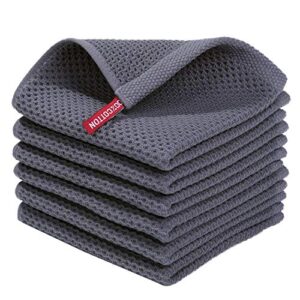 homaxy 100% cotton waffle weave kitchen dish cloths, ultra soft absorbent quick drying dish towels, 12×12 inches, 6-pack, dark grey