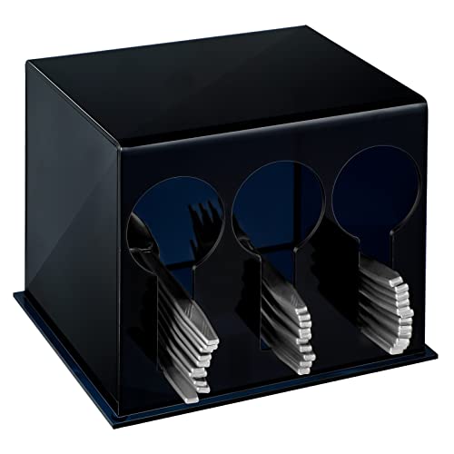 Acrylic Utensil Dispenser Cutlery Organizer 3 Compartment Utensil Holder for Party Knife Spoon and Fork Holder Plastic Silverware Holder for Kitchen Countertop Restaurant Storage (Black Transparent)