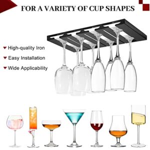 YALINKA 2Pcs Under Cabinet Stemware Holder Wine Glass Rack, Glasses Storage Hanger Under Shelf with hook, Goblet Display Drying Rack for Kitchen Bar Restaurant (4 slots)