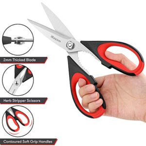 Kitchen Shears, iBayam Kitchen Scissors Heavy Duty Meat Scissors Poultry Shears, Dishwasher Safe Food Cooking Scissors All Purpose Stainless Steel Utility Scissors, 2-Pack (Black Red, Black Gray)