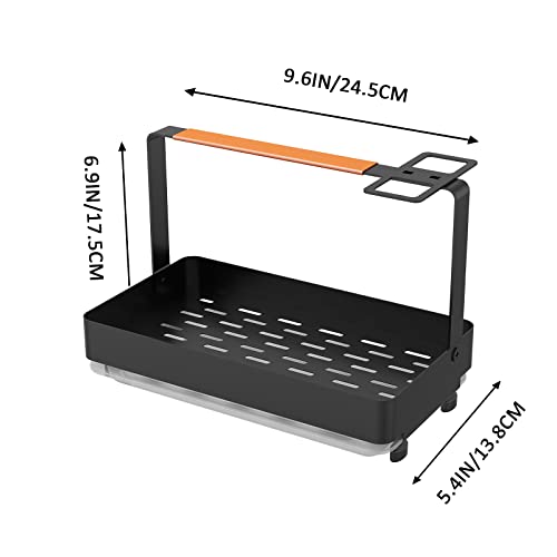 TIANYAN Kitchen Sink Caddy Sponge Holder, Rustproof Kitchen Sink Organizer for Countertop with Drain Pan,4-in-1 Dish Brush Soap Sponge Holder with Dishcloth Rack ,Black