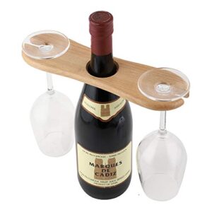 frescorr – wine bottle & glass holder – handmade wooden counter stand for wine for two glasses & bottle (steam beach wood)