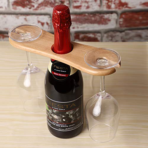 FRESCORR - Wine Bottle & Glass Holder - Handmade Wooden Counter Stand for Wine for Two Glasses & Bottle (Steam Beach Wood)