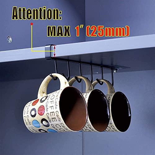 TENDEGIRL 4 PCS Adhesive Cup Holder Under Cabinet - 6 Hook Coffee Cup Mug Holder for Kitchen (White)