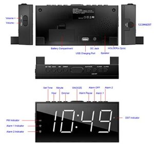 Alarm Clock for Bedroom, 2 Alarms Loud LED Big Display Clock with USB Charging Port, Adjustable Volume, Dimmable, Snooze, Plug in Simple Basic Digital Clock for Deep Sleepers Kids Elderly Home Office